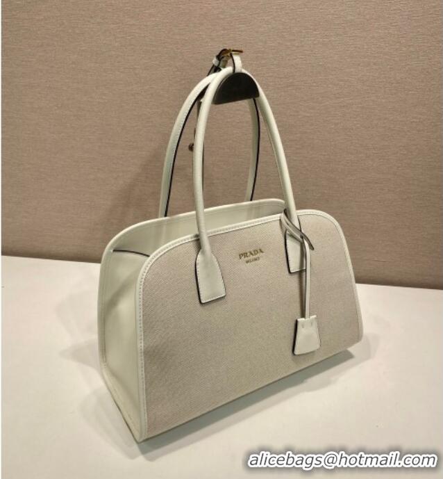 Good Taste Prada Medium linen blend and leather tote bag 1BG572 White 2025