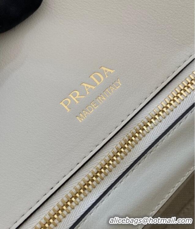 Good Taste Prada Medium linen blend and leather tote bag 1BG572 White 2025