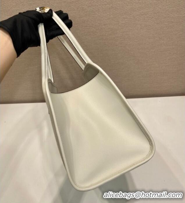 Good Taste Prada Medium linen blend and leather tote bag 1BG572 White 2025