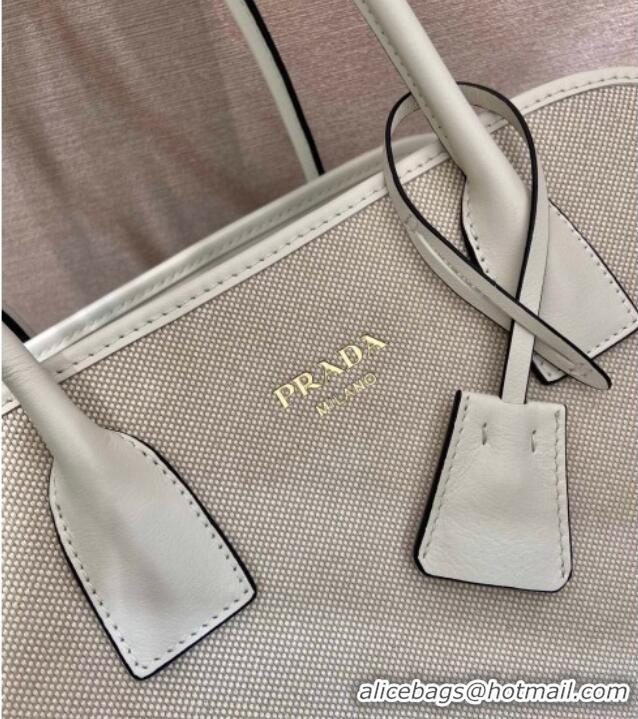 Good Taste Prada Medium linen blend and leather tote bag 1BG572 White 2025