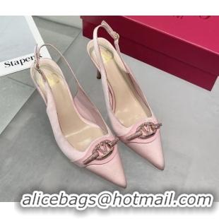 Top Grade Valentino The Bold Edition VLogo Satin Slingback Pumps 8cm with Strass Light Pink 2025 VLTN02252