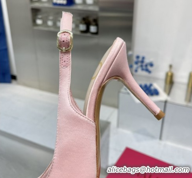 Top Grade Valentino The Bold Edition VLogo Satin Slingback Pumps 8cm with Strass Light Pink 2025 VLTN02252