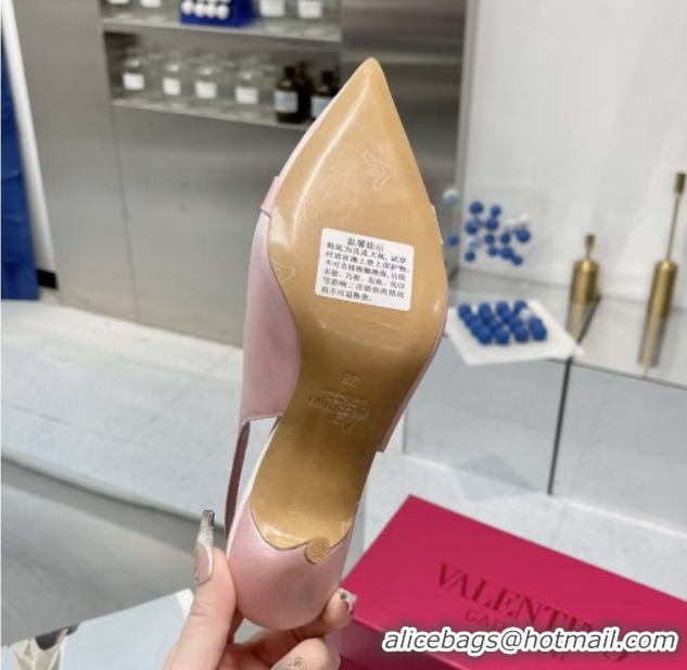 Top Grade Valentino The Bold Edition VLogo Satin Slingback Pumps 8cm with Strass Light Pink 2025 VLTN02252