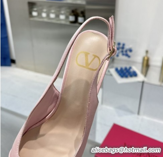 Top Grade Valentino The Bold Edition VLogo Satin Slingback Pumps 8cm with Strass Light Pink 2025 VLTN02252