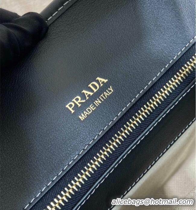 Luxury Discount Prada Medium linen blend and leather tote bag 1BG572 Black 2025