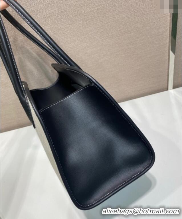 Luxury Discount Prada Medium linen blend and leather tote bag 1BG572 Black 2025