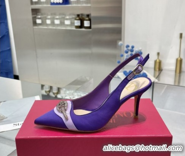 Discount Valentino The Bold Edition VLogo Satin Slingback Pumps 8cm with Strass Purple 2025 VLTN02252