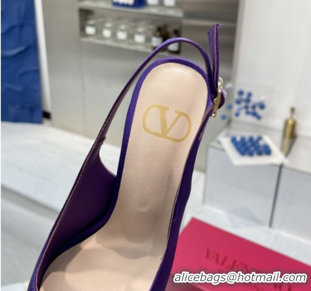 Discount Valentino The Bold Edition VLogo Satin Slingback Pumps 8cm with Strass Purple 2025 VLTN02252