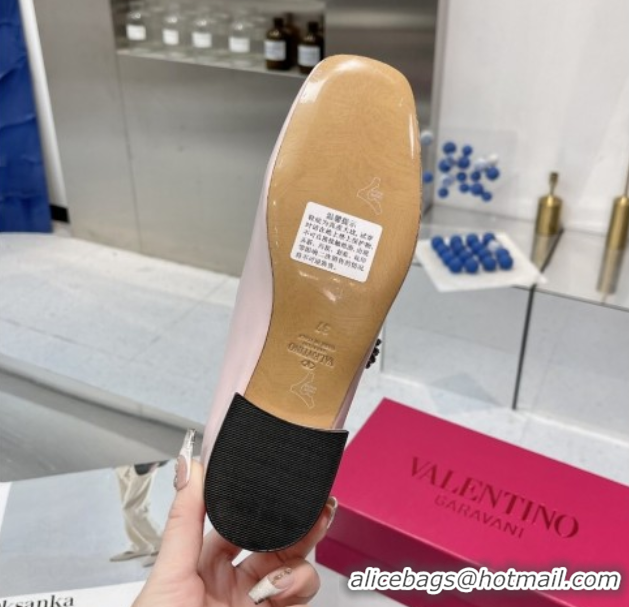 Best Price Valentino Preshoes Mary-Janes Ballerinas Flats in Calf Leather with Jeweled Button Light Pink 0225105
