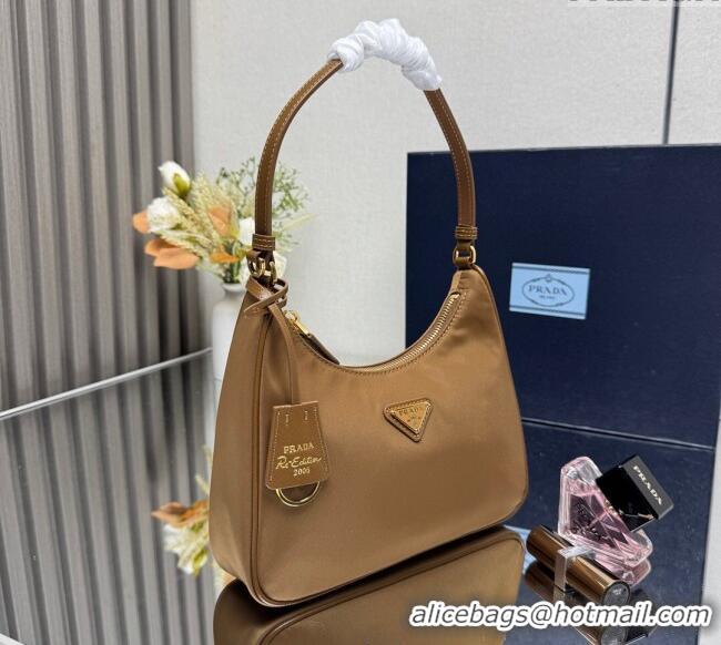 Grade Design Prada Re-Edition 2005 Re-Nylon and Saffiano hobo mini bag 1N204M Brandy Brown 2025