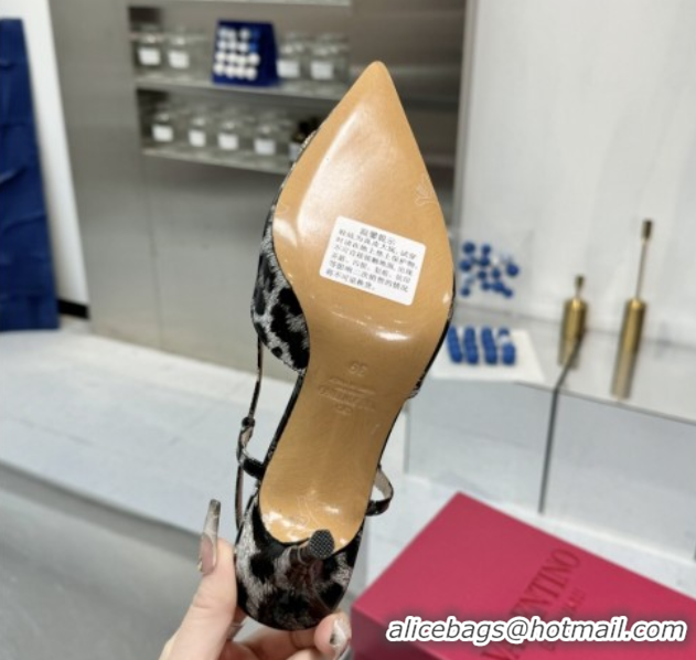 Low Cost Valentino Vlogo Slingback Pumps 8cm in Leopard Print Leather Grey VLTN02253