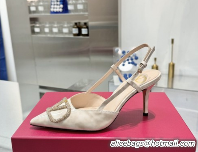 Good Quality Valentino Vlogo Slingback Pumps 8cm in Leopard Print Leather White VLTN02253