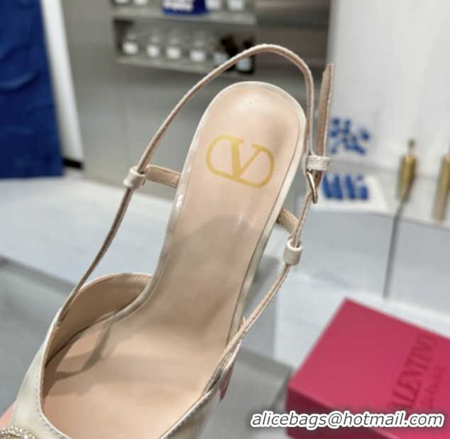 Good Quality Valentino Vlogo Slingback Pumps 8cm in Leopard Print Leather White VLTN02253