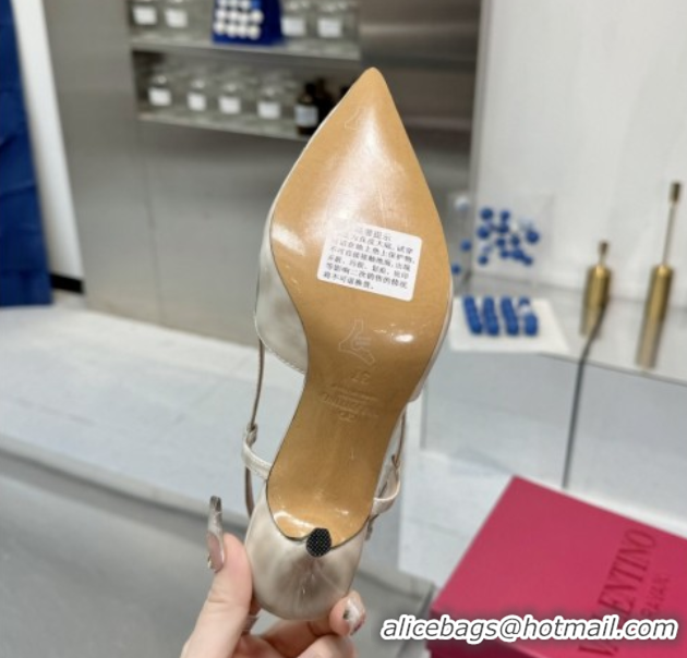 Good Quality Valentino Vlogo Slingback Pumps 8cm in Leopard Print Leather White VLTN02253