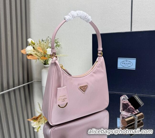 Famous Brand Prada Re-Edition 2005 Re-Nylon and Saffiano hobo mini bag 1N204M Alabaster Pink 2025