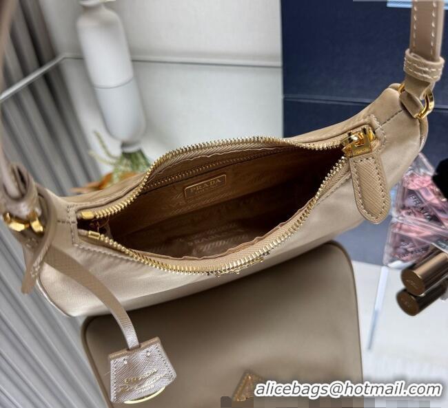 Buy Fashionable Prada Re-Edition 2005 Re-Nylon and Saffiano hobo mini bag 1N204M Beige 2025