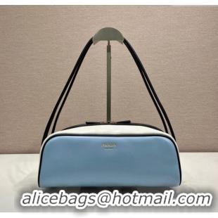 Famous Brand Prada Swing smooth leather shoulder bag 1BC249 Celeste Blue/White/Black 2025