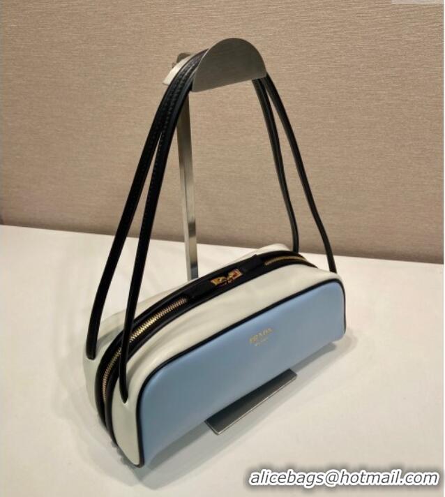 Famous Brand Prada Swing smooth leather shoulder bag 1BC249 Celeste Blue/White/Black 2025