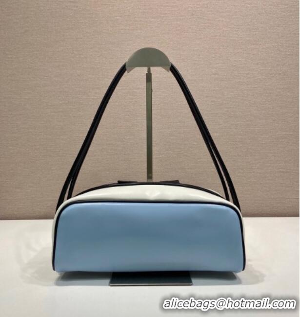 Famous Brand Prada Swing smooth leather shoulder bag 1BC249 Celeste Blue/White/Black 2025