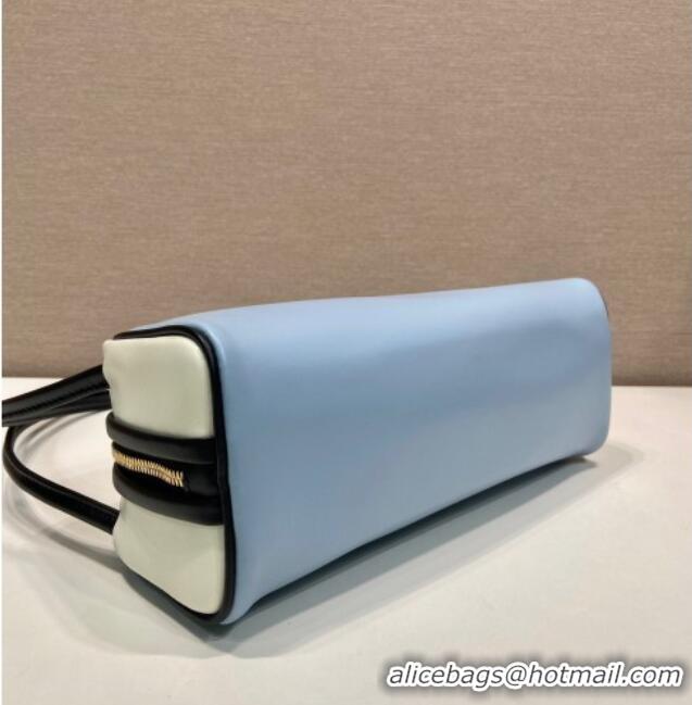 Famous Brand Prada Swing smooth leather shoulder bag 1BC249 Celeste Blue/White/Black 2025