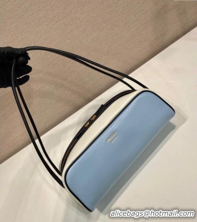 Famous Brand Prada Swing smooth leather shoulder bag 1BC249 Celeste Blue/White/Black 2025