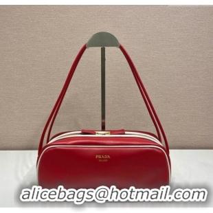 Most Popular Prada Swing smooth leather shoulder bag 1BC249 Red/White 2025