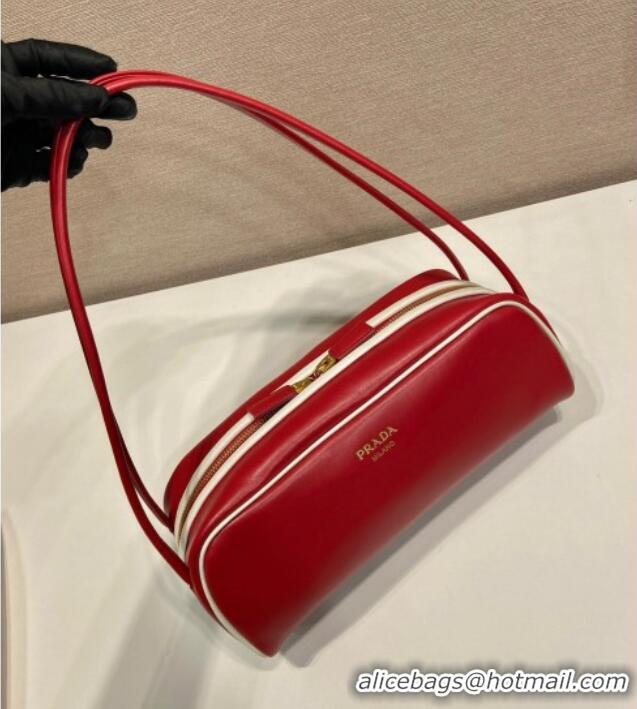 Most Popular Prada Swing smooth leather shoulder bag 1BC249 Red/White 2025