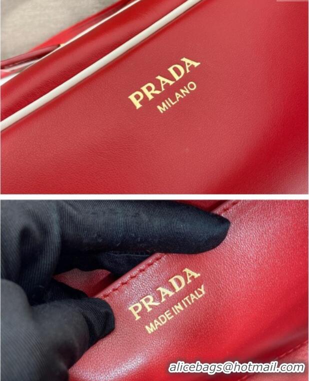 Most Popular Prada Swing smooth leather shoulder bag 1BC249 Red/White 2025