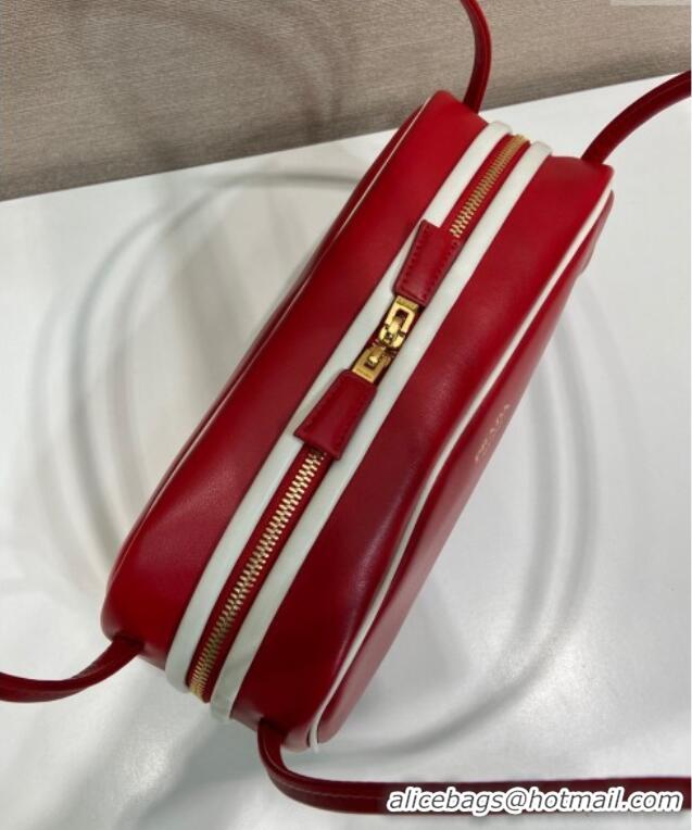 Most Popular Prada Swing smooth leather shoulder bag 1BC249 Red/White 2025