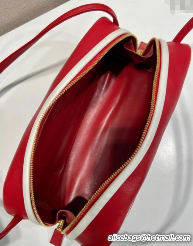 Most Popular Prada Swing smooth leather shoulder bag 1BC249 Red/White 2025