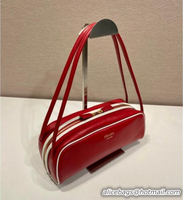Most Popular Prada Swing smooth leather shoulder bag 1BC249 Red/White 2025