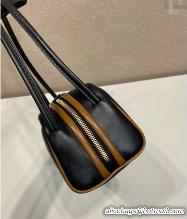 Buy Fashionable Prada Swing smooth leather shoulder bag 1BC249 Black/Hazelnut 2025