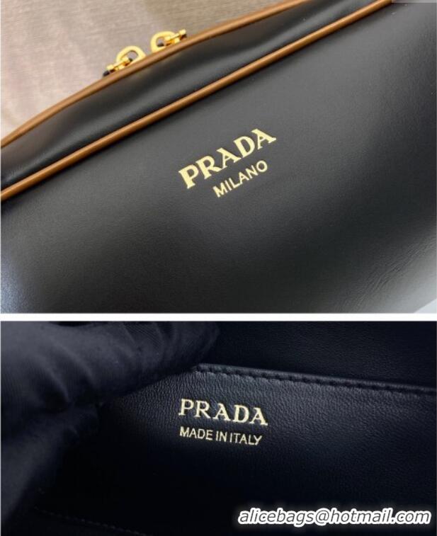 Buy Fashionable Prada Swing smooth leather shoulder bag 1BC249 Black/Hazelnut 2025