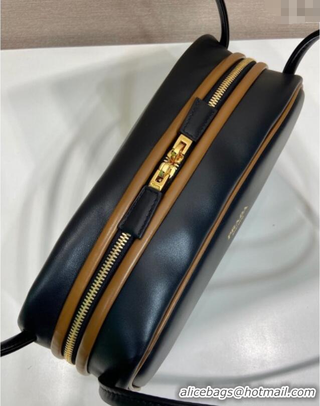Buy Fashionable Prada Swing smooth leather shoulder bag 1BC249 Black/Hazelnut 2025
