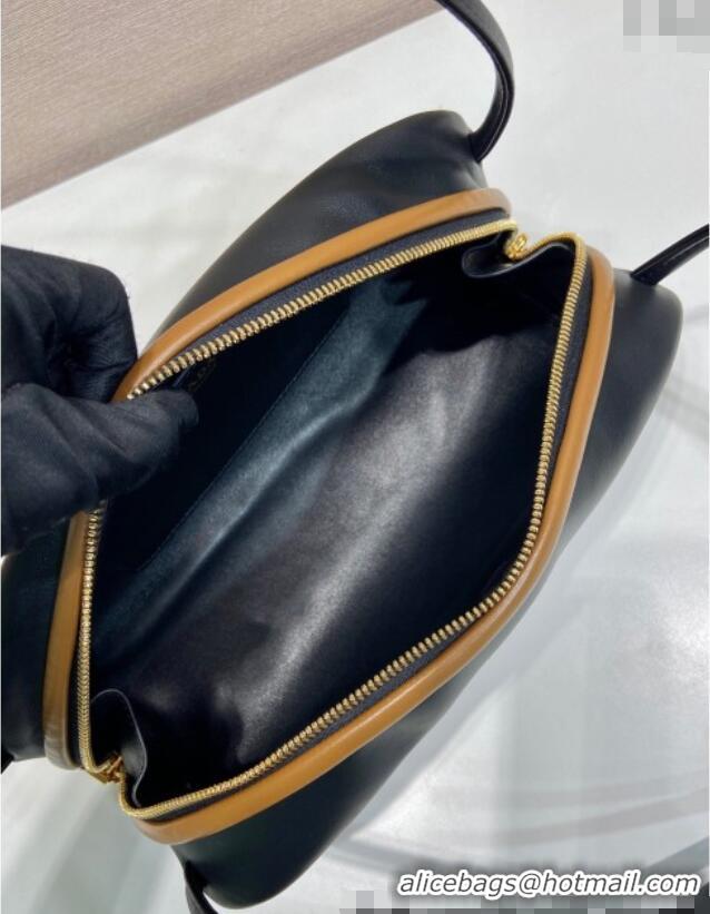 Buy Fashionable Prada Swing smooth leather shoulder bag 1BC249 Black/Hazelnut 2025