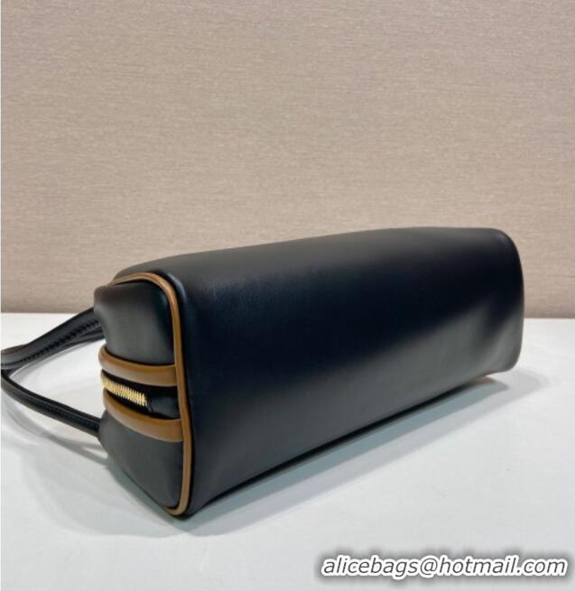 Buy Fashionable Prada Swing smooth leather shoulder bag 1BC249 Black/Hazelnut 2025
