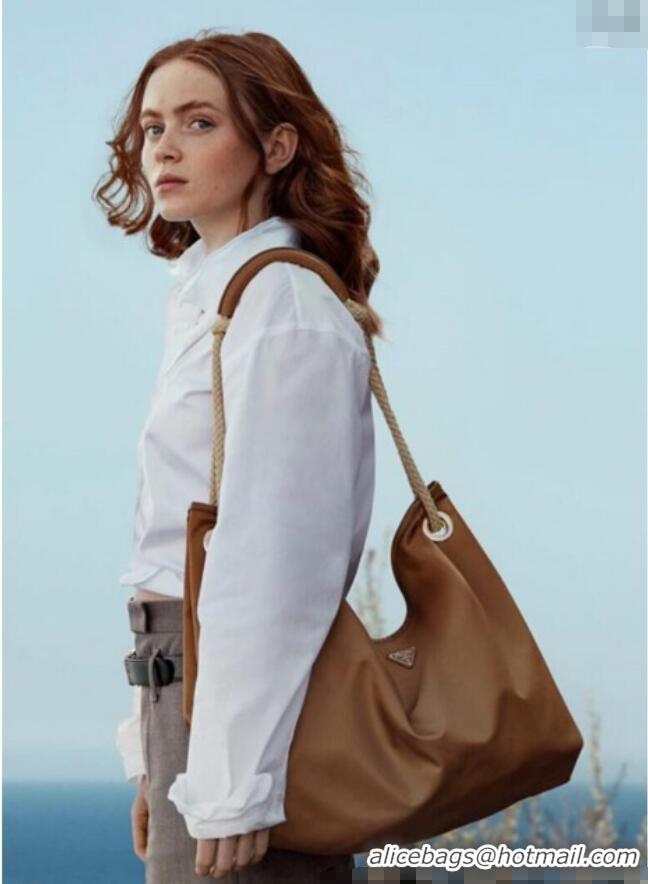 Luxury Cheap Prada Mariner large Re-Nylon shoulder bag 1BC244 Brandy Brown 2025