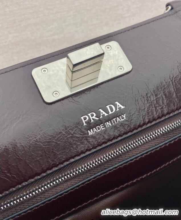 Classic Specials Prada Medium oil leather tote bag 1BG569 Dark Brown 2025