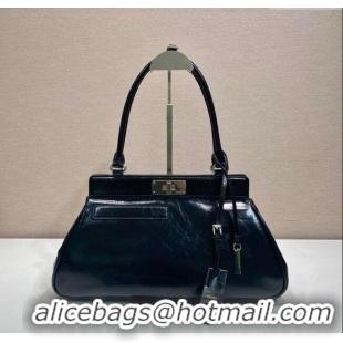 Top Design Prada Medium oil leather tote bag 1BG569 Black 2025