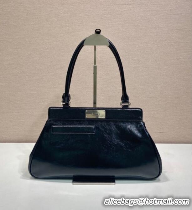 Top Design Prada Medium oil leather tote bag 1BG569 Black 2025