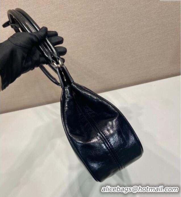 Top Design Prada Medium oil leather tote bag 1BG569 Black 2025