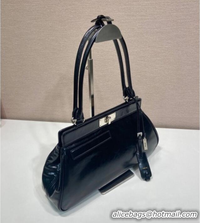 Top Design Prada Medium oil leather tote bag 1BG569 Black 2025