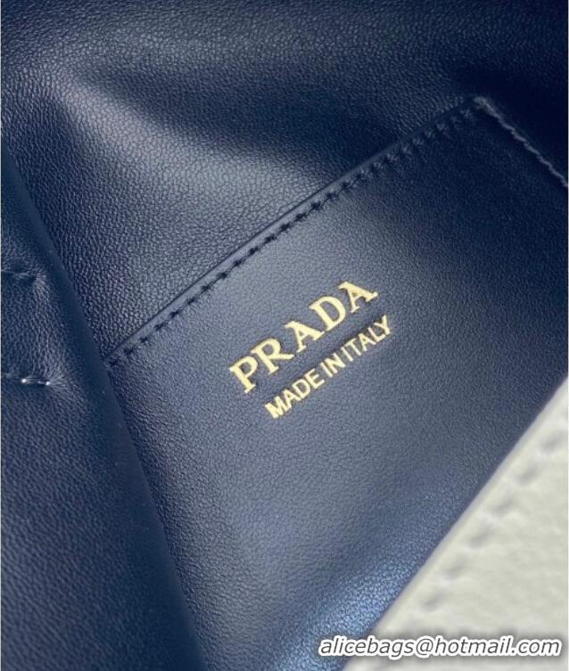 Super Quality Prada Buckle leather bucket bag with jeweled belt 1BE085 White 2025