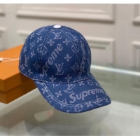 Top Quality Supreme x Louis Vuitton Denim Baseball Hat 3014 Blue 2024