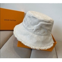 Grade Inexpensive Louis Vuitton Monogram Denim Bucket Hat with Fringe Trim 17123 White 2025