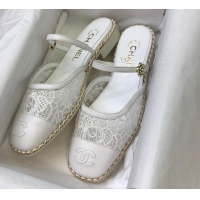 Charming Chanel Lace & Calfskin Flat Mules White 2025 CH041612