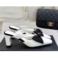 Sophisticated Chanel Lambskin Heel Mules with Bow White 2025 CH041612