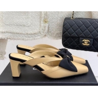 Stylish Chanel Lambskin Heel Mules with Bow Beige 2025 CH041612