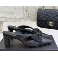 Grade Quality Chanel Lambskin Heel Mules with Bow Black 2025 CH041612