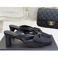 Duplicate Chanel Mesh Heel Mules with Bow Black 2025 CH041612